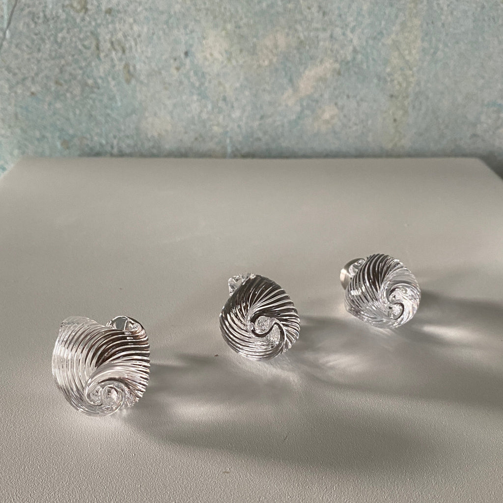 Coquille-greb - klart glas og rustfrit stål